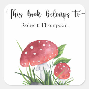 Sticker Carré Champignons aquarelles - ce livre appartient à