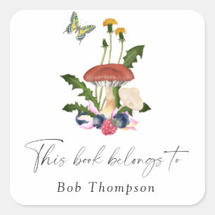 Sticker Carré Champignons - ce livre appartient à
