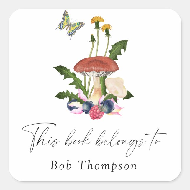 Sticker Carré Champignons - ce livre appartient à (Devant)