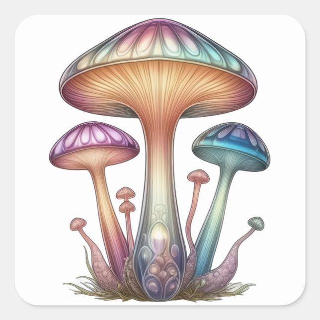 Sticker Carré Champignons en verre délicat (Devant)