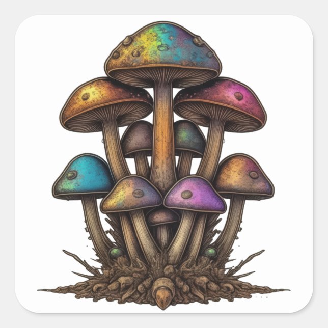 Sticker Carré Champignons floraux (Devant)