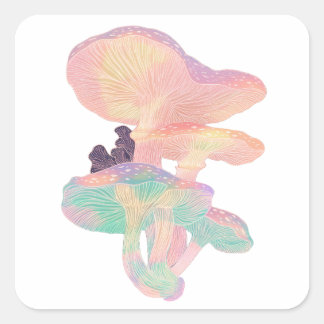 Sticker Carré Champignons holographiques - Style vectoriel mysti