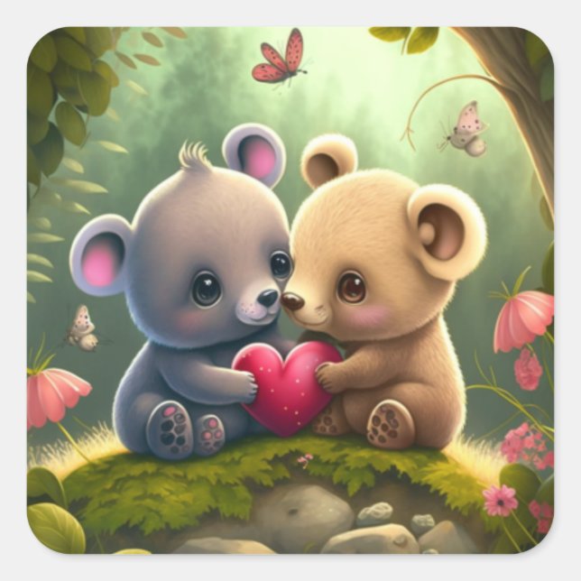 Sticker Carré Champignons mignons dans la forêt (Devant)