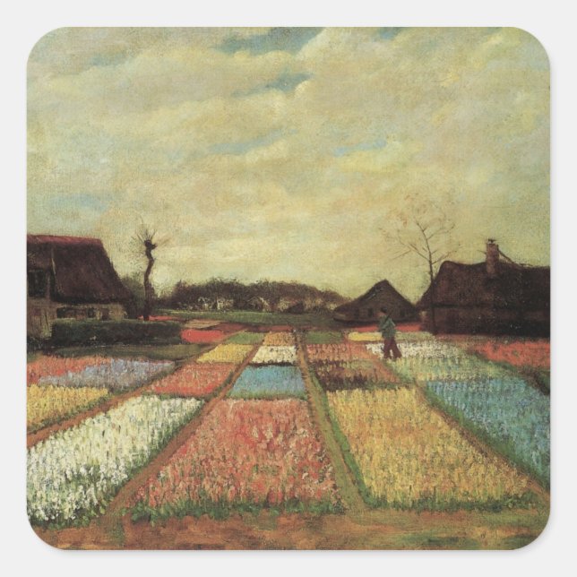 Sticker Carré Champs de bulbes par Vincent van Gogh (Devant)