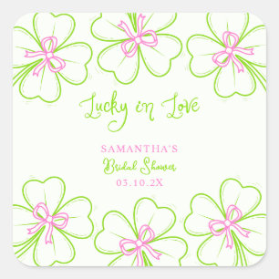 Sticker Carré Chanceux en amour TrèfleRose Vert Baby Shower de