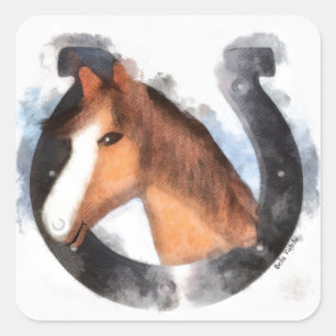 Sticker Carré Chanceux le cheval
