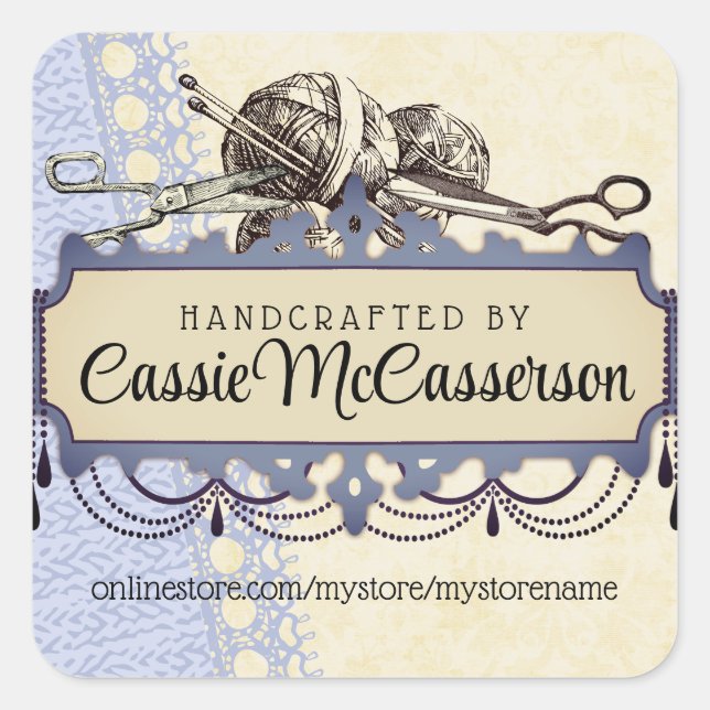 Sticker Carré Chandelier chic Shabby tricot aiguilles fil (Devant)