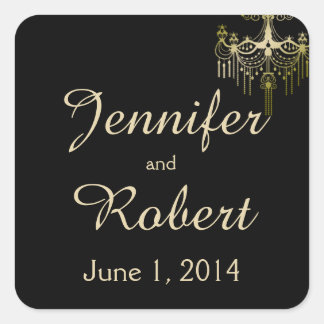 Sticker Carré Chandeliers en or Mariage Posh Enveloppe Sceau