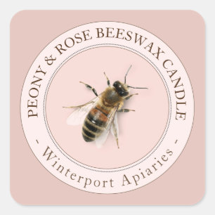 Sticker Carré Chandelle cire d'abeille avec Rose d'abeille  or r