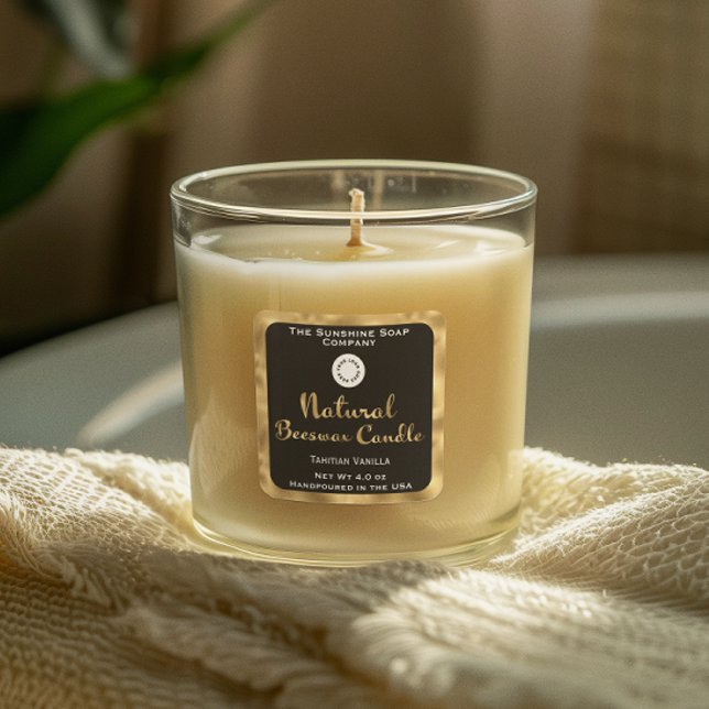 Sticker Carré Chandelle de cire d'abeille naturelle noire et or  (Créateur téléchargé)