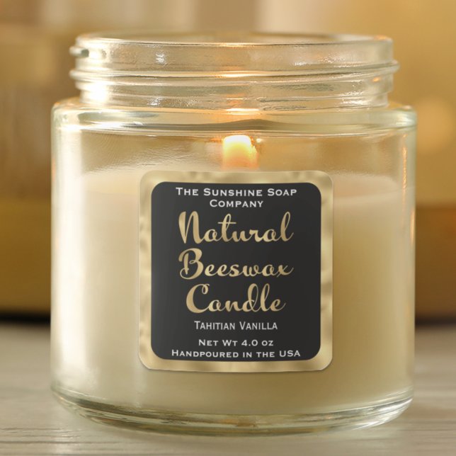 Sticker Carré Chandelle de cire d'abeille naturelle noire et or  (Créateur téléchargé)