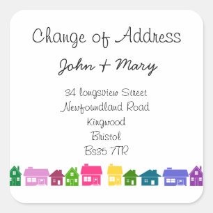 Sticker Carré Changement d'adresse maisons de couleur nouvelle m