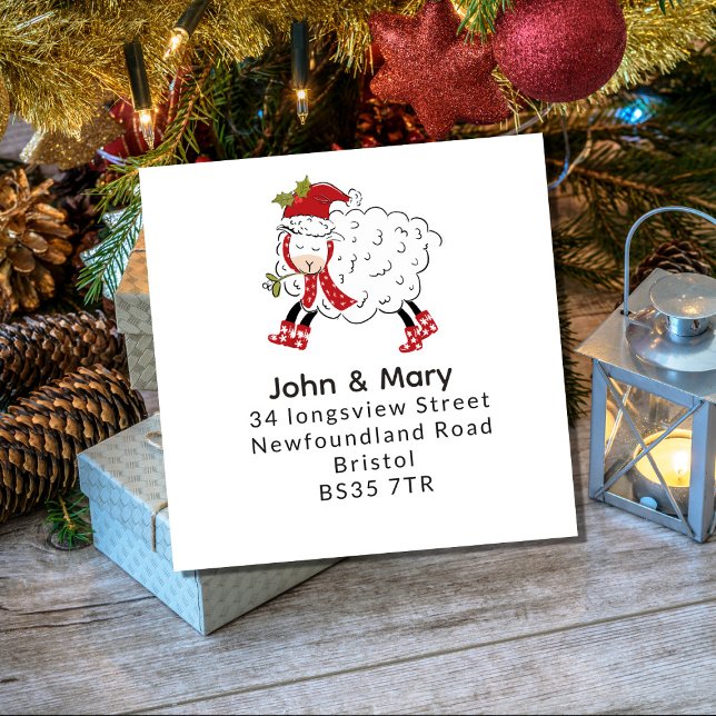 Sticker Carré Changer d'étiquette d'adresse | Mouton de Noël / A (Créateur téléchargé)