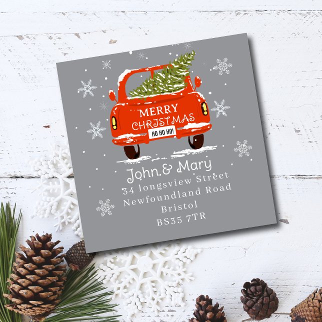 Sticker Carré Changer d'étiquette d'adresse |Voiture de Noël ave (Créateur téléchargé)