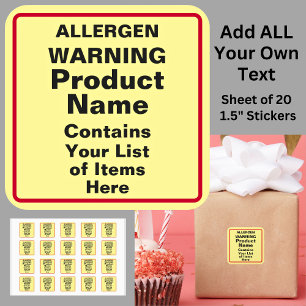 Sticker Carré Changer TOUS LES TEXTES Avertissement d'allergène,