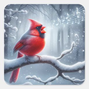 Sticker Carré Chant Cardinal Avec Notes Musicales