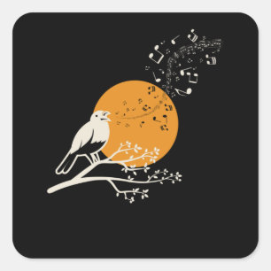 Sticker Carré Chanter Bird Notes musicales Lune