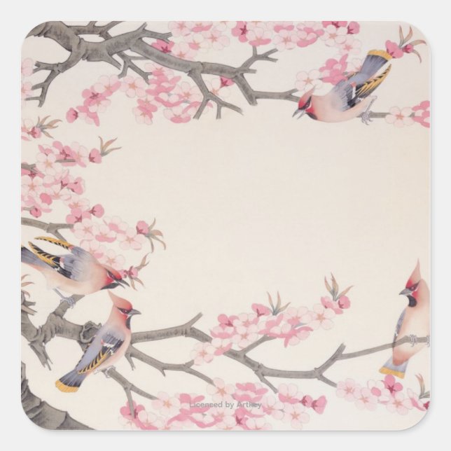 Sticker Carré Chanter des oiseaux au printemps (Devant)