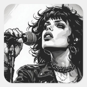 Sticker Carré Chanteuse Goth Punk Style Graphique Rétro