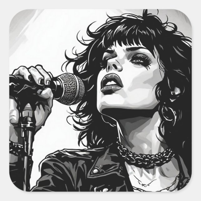 Sticker Carré Chanteuse Goth Punk Style Graphique Rétro (Devant)