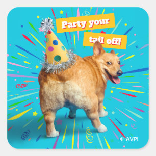 Sticker Carré Chapeau d'anniversaire Corgi Butt