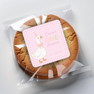 Sticker Carré Chapeau de fête rose pour la première année d'une