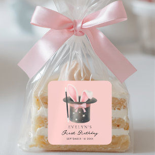 Sticker Carré Chapeau de Magicien Rose Oreilles de Lapin 1er Ann
