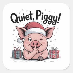 Sticker Carré Chapeau de Noël de cochon tranquille Démocratique