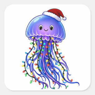 Sticker Carré Chapeau de Père Noël en méduse Lumières de Noël Jo