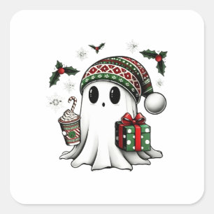 Sticker Carré Chapeau de Père Noël fantôme d'Halloween Noël effr