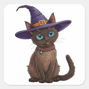 Sticker Carré Chapeau de Sorcière Chat Siamois Mignon Amoureux d