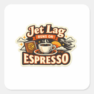 Sticker Carré Chapeau drôle pour amateur de café de voyage