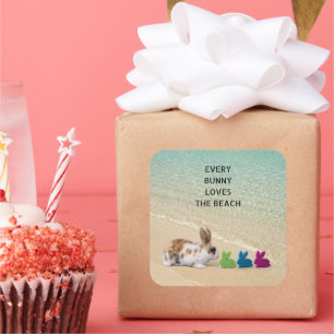 Sticker Carré Chaque Bunny Aime La Plage Pâques Tropicales