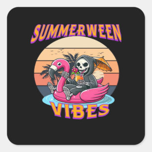 Sticker Carré Char de Flamant rose Summerween Vibes Grim Reaper 