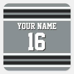 Sticker Carré Charcoal Black Wht Team Jersey Numéro personnalisé
