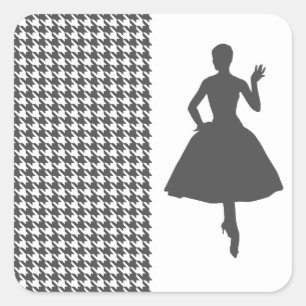 Sticker Carré Charcoal Modern Houndstooth avec Silhouette de mod
