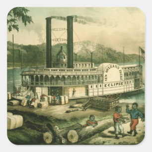 Sticker Carré Chargement du coton sur le Mississippi, 1870