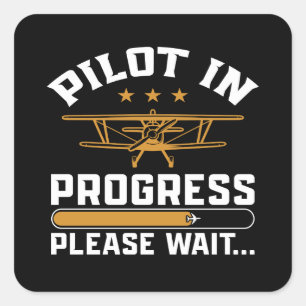 Sticker Carré Chargement du pilote… Aviation drôle vintage bipla