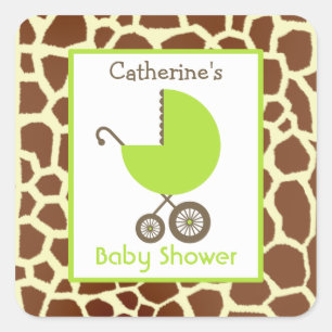 Sticker Carré Chariot de baby shower et copie verts de girafe