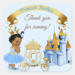 Sticker Carré Chariot de château de princesse royale bleu or fil