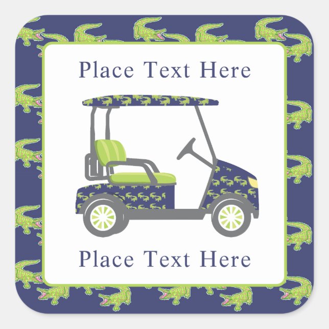 Sticker Carré Chariot de golf d'alligators preppy (Devant)