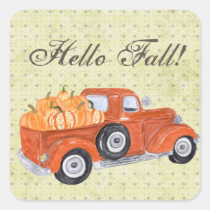 Sticker Carré Chariot Orange vintage et Citrouilles