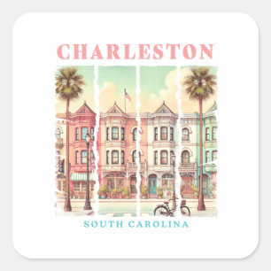 Sticker Carré Charleston, Caroline du Sud - Rue King Vintage