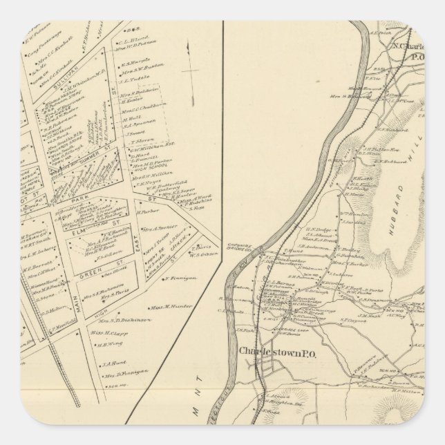 Sticker Carré Charlestown, Langdon, Sullivan Co (Devant)