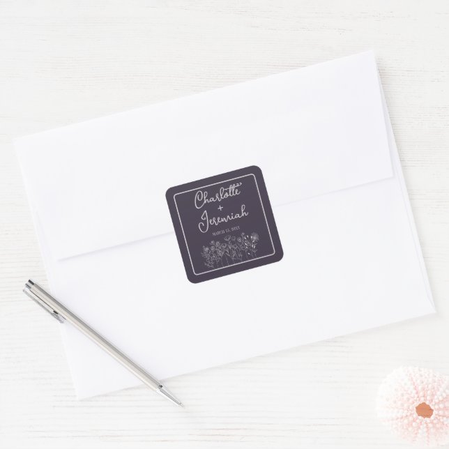 Sticker Carré Charlotte | Couleurs courbes | Mariage (Enveloppe)