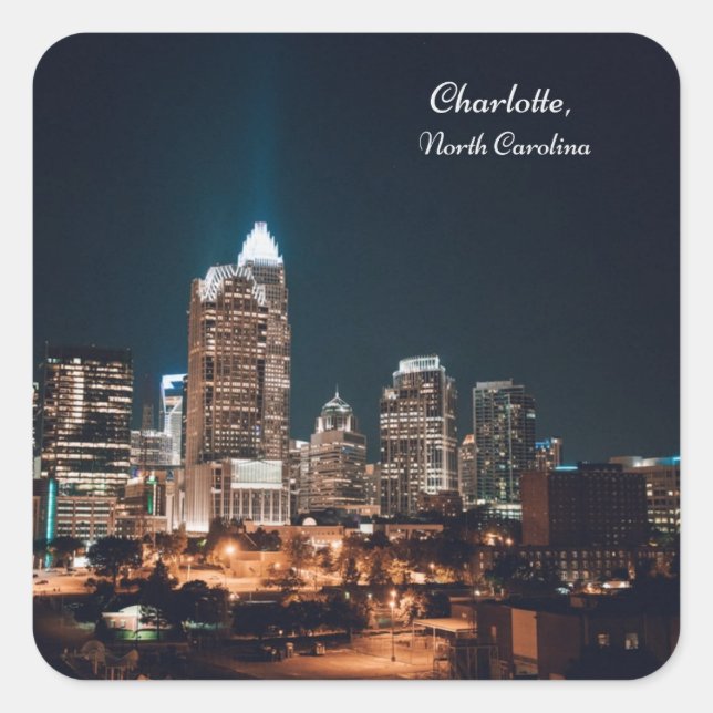 Sticker Carré Charlotte North Carolina City Skyline Nuit (Devant)
