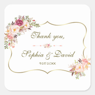 Sticker Carré Charm Gold Blush rose Mariage floral