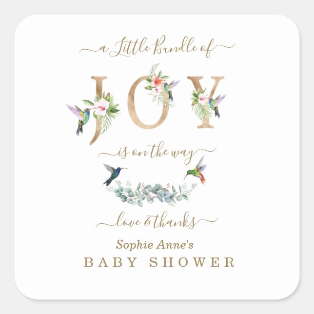 Sticker Carré Charm Little Bundle De Joy Baby shower Hummingbird (Devant)