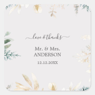 Sticker Carré Charmant Aquarelle Verdure Mariage Or
