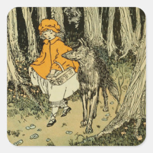 Sticker Carré Charmant Petit Chaperon Rouge Vintage